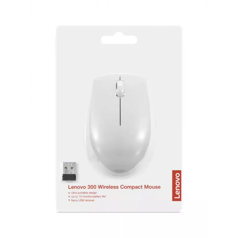 Bezvadu kompaktā pele Lenovo Compact Mouse ar bateriju — ambidekstrāla, 1000 DPI, RF bezvadu, 3 pogas, pelēka