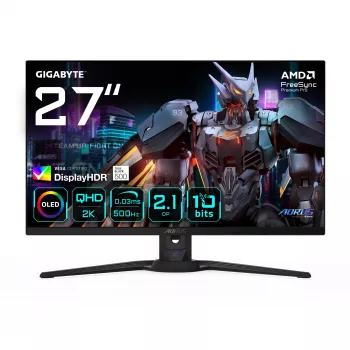 GIGABYTE AORUS FO27Q5P OLED QHD Gaming Monitors - 2560 x 1440, 500Hz, 0.03ms, KVM, 300 cd/m², FreeSync Premium Pro, DisplayHDR True Black 500, DisplayPort 2.1