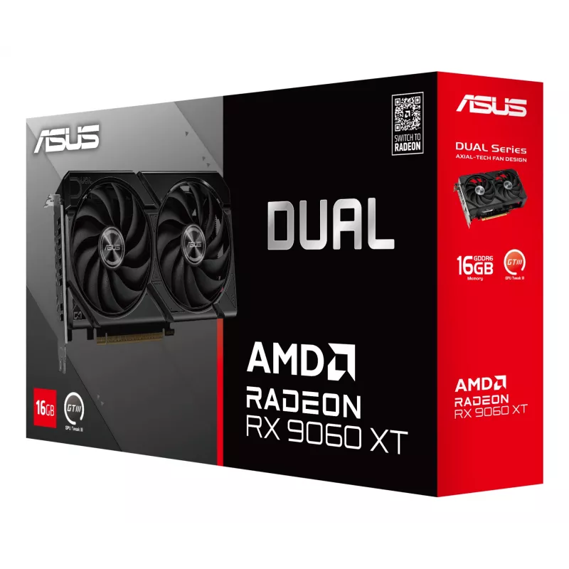 Grafikas karte ASUS Dual Radeon RX 9060 XT 16 GB GDDR6, 128-bit, PCIe 5.0, 2 ventilatori