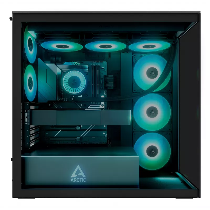 ARCTIC Xtender (Melns) Premium E-ATX PC korpuss, Midi Tower, PC, Melns, EATX, Metāls, Rūdīts stikls, Spēļu