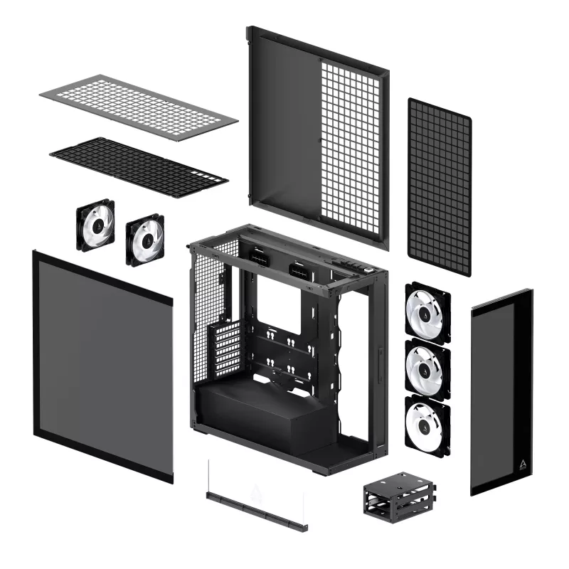 ARCTIC Xtender (Melns) Premium E-ATX PC korpuss, Midi Tower, PC, Melns, EATX, Metāls, Rūdīts stikls, Spēļu