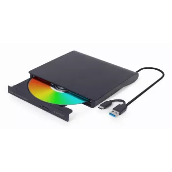 Iekšējais DVD±RW diskdzinis Gembird DVD-USB-031 — USB Type-C, 24x CD / 8x DVD, frontāla ielāde, melns, 140×18×140 mm