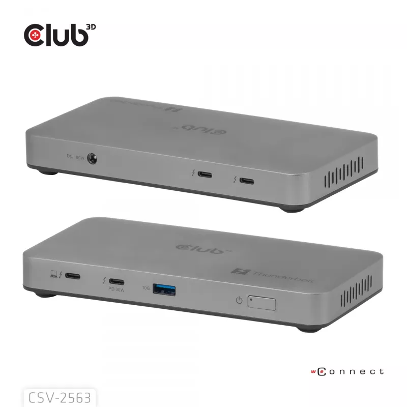 CLUB3D CSV-2563 5-1 Thunderbolt™ 5 Hub ar trīs video 5K60Hz Thunderbolt™ Share sertificēts 180W