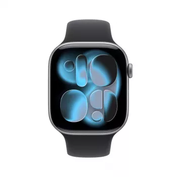 APPLE Watch Series 11 (2025) GPS 46mm Kosmosa Pelēks Alumīnija Korpuss ar Sporta Siksniņu M/L - Melns