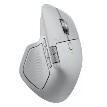 Logitech pele MX Master 4 — labā roka, lāzera 8000 DPI, RF bezvadu + Bluetooth, 8 pogas, pelēka