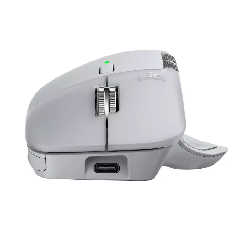 Logitech pele MX Master 4 — labā roka, lāzera 8000 DPI, RF bezvadu + Bluetooth, 8 pogas, pelēka