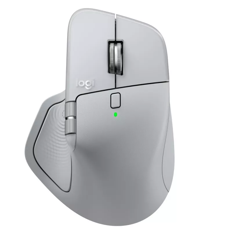 Logitech pele MX Master 4 — labā roka, lāzera 8000 DPI, RF bezvadu + Bluetooth, 8 pogas, pelēka
