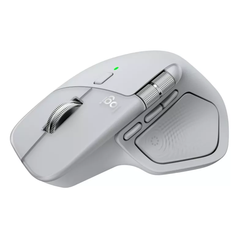 Logitech pele MX Master 4 — labā roka, lāzera 8000 DPI, RF bezvadu + Bluetooth, 8 pogas, pelēka