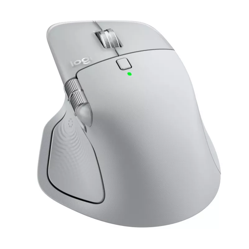 Logitech pele MX Master 4 — labā roka, lāzera 8000 DPI, RF bezvadu + Bluetooth, 8 pogas, pelēka