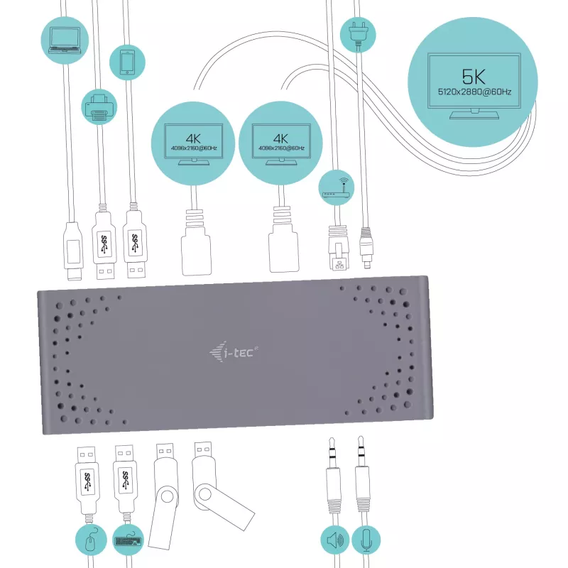 i-tec USB 3.0 / USB-C / Thunderbolt 3 Divu Displeju Dokstacija