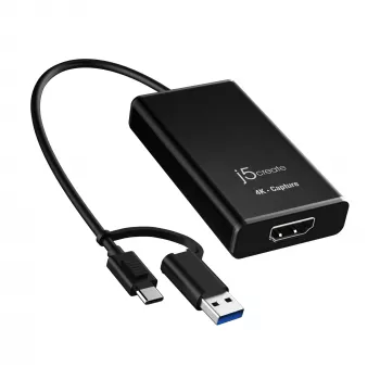 j5create JVA11-N 4K HDMI™ uztveršanas adapteris, melns, USB 3.2 Gen 1 (3.1 Gen 1), 3840 x 2160 pikseļi, alumīnijs, 0.19 m, Taivāna