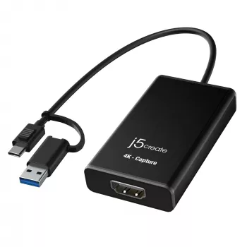 j5create JVA11-N 4K HDMI™ uztveršanas adapteris, melns, USB 3.2 Gen 1 (3.1 Gen 1), 3840 x 2160 pikseļi, alumīnijs, 0.19 m, Taivāna