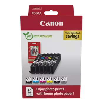 Canon PGI-530/CLI-531 PVP oriģinālās tintes kasetnes 6 gab. Melna, Ciāna, Pelēka, Magenta, Fototinte melna, Dzeltena