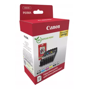 Canon PGI-530/CLI-531 PVP oriģinālās tintes kasetnes 6 gab. Melna, Ciāna, Pelēka, Magenta, Fototinte melna, Dzeltena