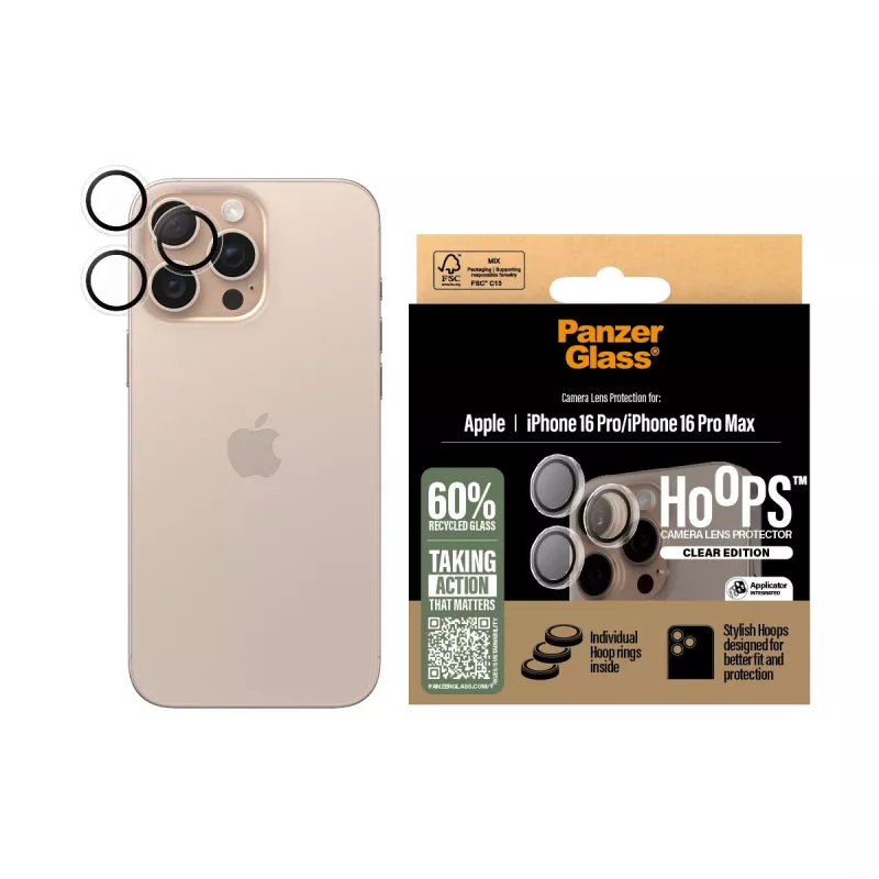 PanzerGlass® Hoops® Kameras lēcu aizsargs caurspīdīgs iPhone 16 Pro | 16 Pro Max