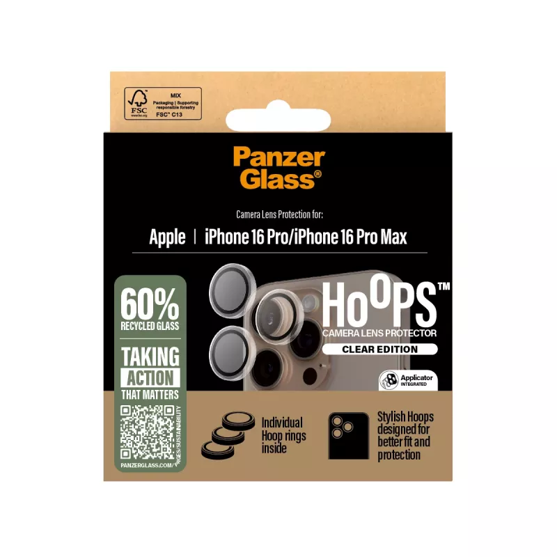 PanzerGlass® Hoops® Kameras lēcu aizsargs caurspīdīgs iPhone 16 Pro | 16 Pro Max