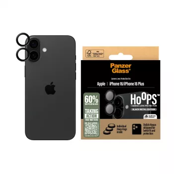 PanzerGlass® Hoops® kameras lēcu aizsargs melns iPhone 16 | 16 Plus