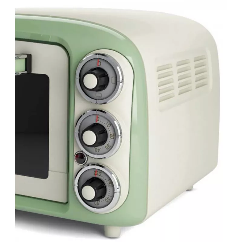 Ariete 979 Design elektriskā cepeškrāsns, 18 L, piemērota 30 cm picai, 1380 W, 3 cepšanas pozīcijas, 60 minūšu taimeris, nerūsējošais tērauds, pasteļzaļa
