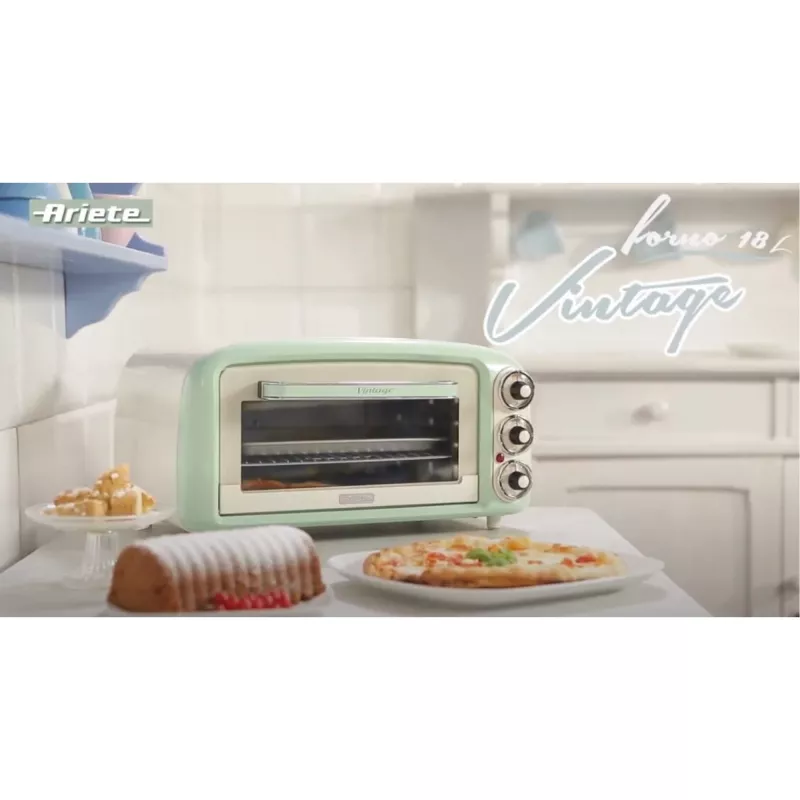 Ariete 979 Design elektriskā cepeškrāsns, 18 L, piemērota 30 cm picai, 1380 W, 3 cepšanas pozīcijas, 60 minūšu taimeris, nerūsējošais tērauds, pasteļzaļa