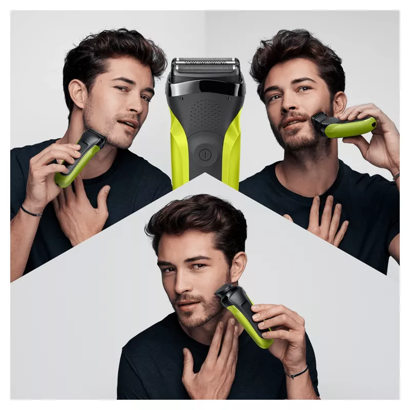 Braun Series 3 Shave&Style 300BT elektriskais skuveklis, melns/zaļš