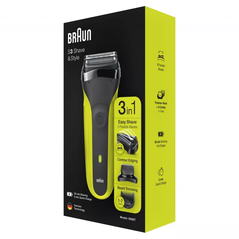 Braun Series 3 Shave&Style 300BT elektriskais skuveklis, melns/zaļš