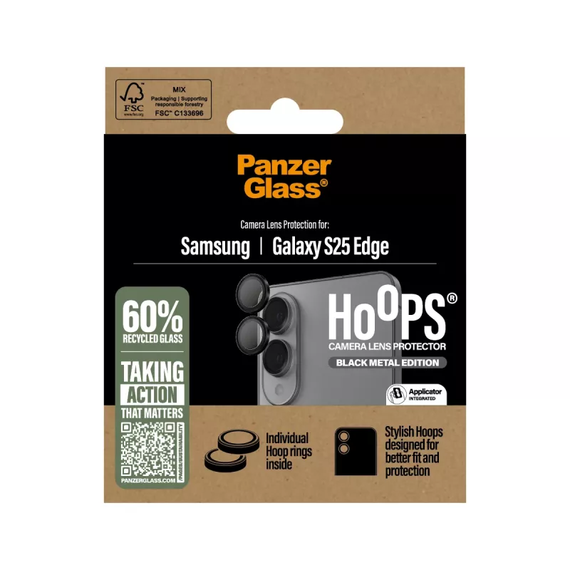 PanzerGlass® Hoops® Kameras objektīva aizsargs Melns Samsung S25 Edge