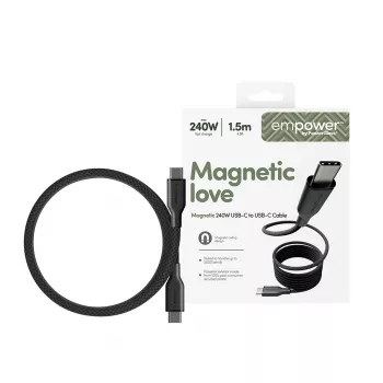 PanzerGlass empower™ by ® Magnetic 240W USB-C uz USB-C kabelis | USB 2.0 | 1,5m | Space Black