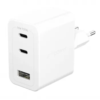 PanzerGlass empower™ by ® Turbo 70W daudzportu lādētājs ar 2 x USB-C + USB-A | EU spraudnis | Sudrabbalts
