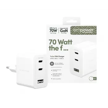 PanzerGlass empower™ by ® Turbo 70W daudzportu lādētājs ar 2 x USB-C + USB-A | EU spraudnis | Sudrabbalts