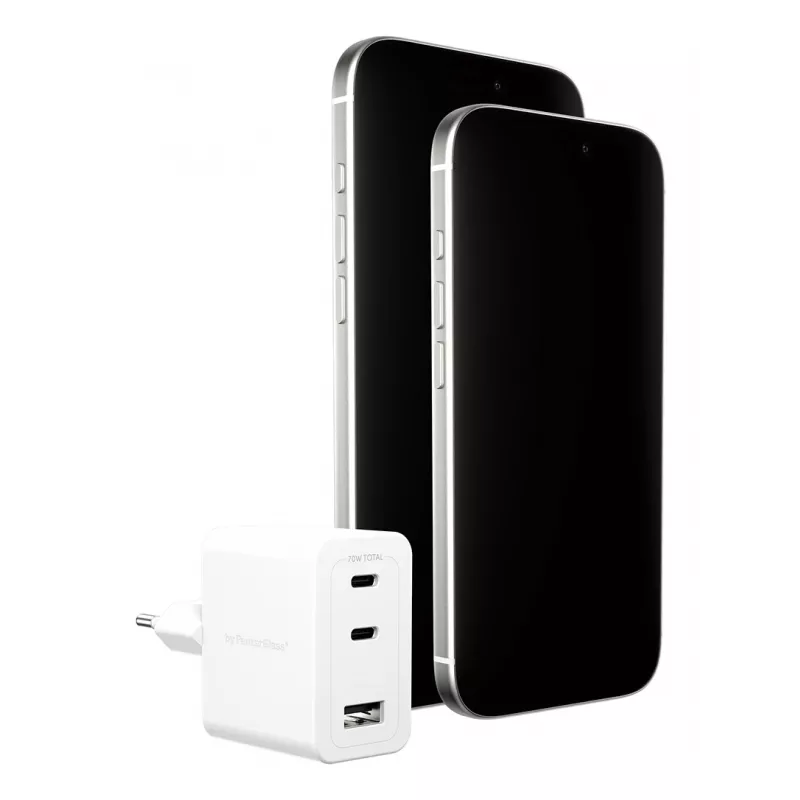 PanzerGlass empower™ by ® Turbo 70W daudzportu lādētājs ar 2 x USB-C + USB-A | EU spraudnis | Sudrabbalts