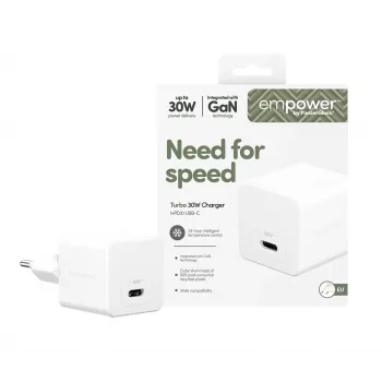 PanzerGlass empower™ Turbo 30W Lādētājs ar vienu USB-C | EU Kontaktdakša | Sudrabaini Balts