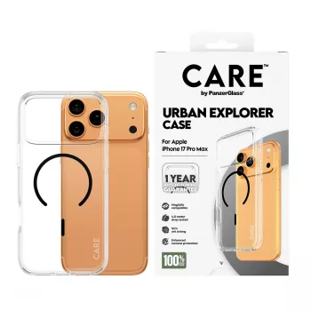 PanzerGlass CARE™ by ® Urban Explorer Macīgs Futrālis Caurspīdīgs ar Melnu MagSafe iPhone 17 Pro Max
