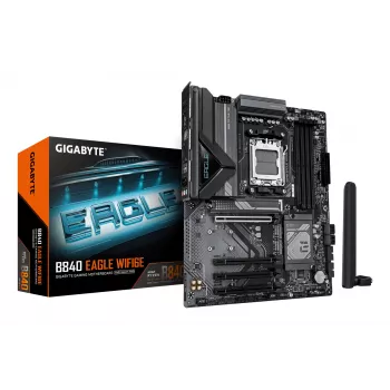 GIGABYTE B840 EAGLE WIFI6E mātesplate - AMD Ryzen 9000 CPU, 8+2+2 fāžu VRM, līdz 8200MHz DDR5(O.C), 2xPCIe 4.0 + 1xPCIe 3.0 M.2, Wi-Fi 6E, 2.5GbE LAN, USB 3.2 Gen 2