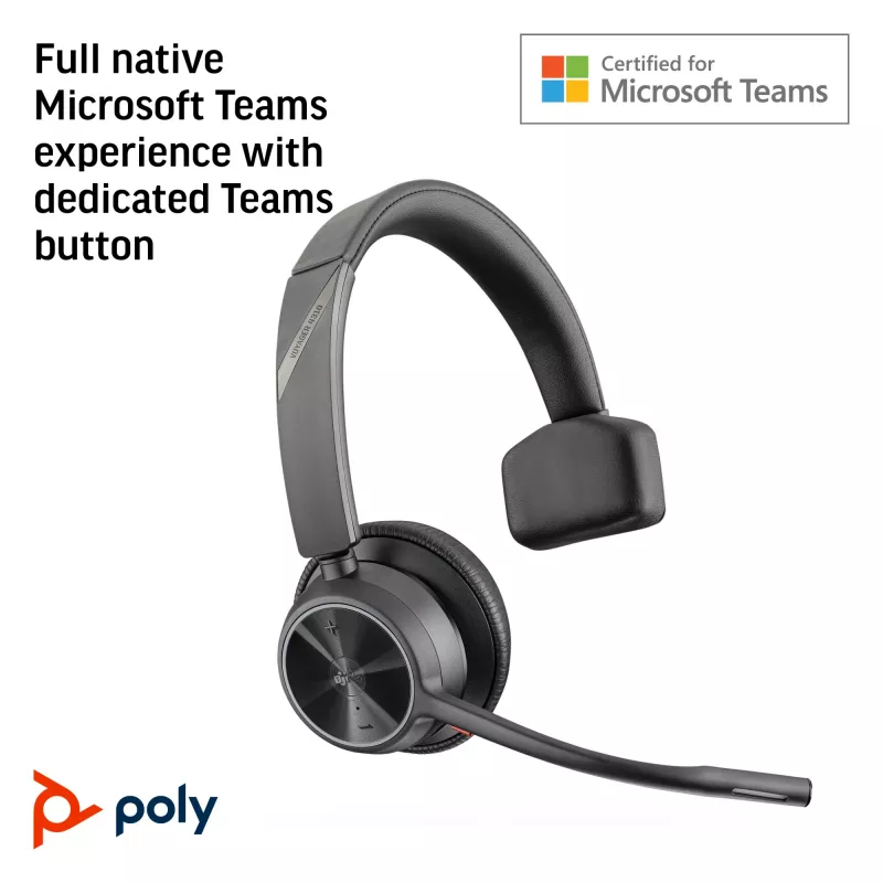 HP Poly Voyager 4310 Microsoft Teams sertificēta Bluetooth austiņa ar USB-A uztvērēju + BT700