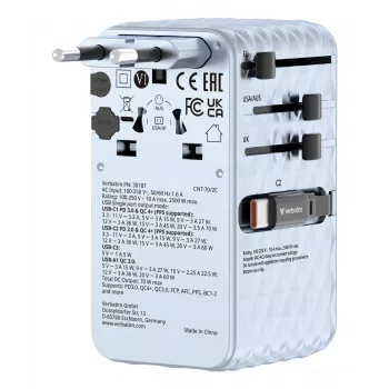 Verbatim Charge 'n' Travel 70W 2C ievelkams universāls ceļojumu adapteris zils