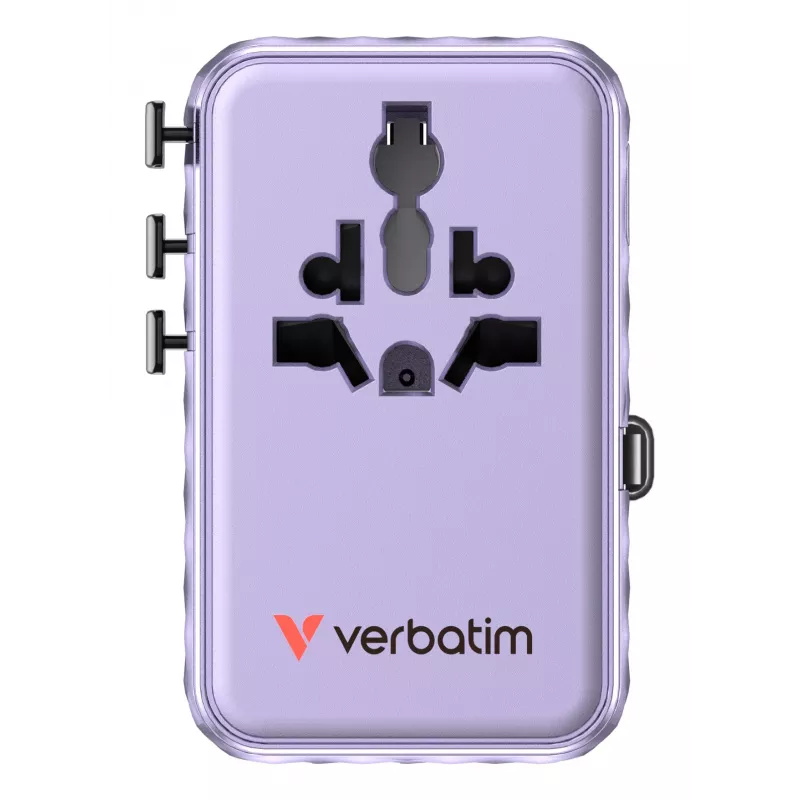 Verbatim Charge 'n' Travel 100W universāls ceļojumu adapteris ar ievelkamu kabeli Violeta