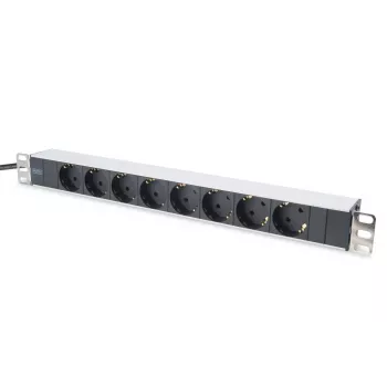 DIGITUS 1U alumīnija PDU, 16A, 4000W, 250VAC 50/60Hz, 8x drošības kontaktligzdas