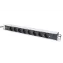 DIGITUS 1U alumīnija PDU, 16A, 4000W, 250VAC 50/60Hz, 8x drošības kontaktligzdas