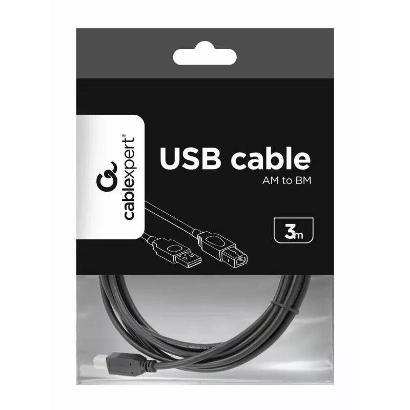 GEMBIRD USB 2.0 A-plug B-plug kabelis 3m (10 pēdas) - Melns / Lielapjoma iepakojums (ccp-USB2-ambm-10)