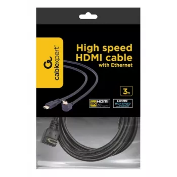 GEMBIRD High Speed HDMI kabelis ar Ethernet, 90 grādu augšup vērsts leņķa savienotājs, 3m