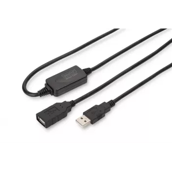 DIGITUS USB 2.0 pagarinātāja kabelis ar signāla pastiprinātāju USB A tēviņš / USB A mātīte 15m (DA-73101)