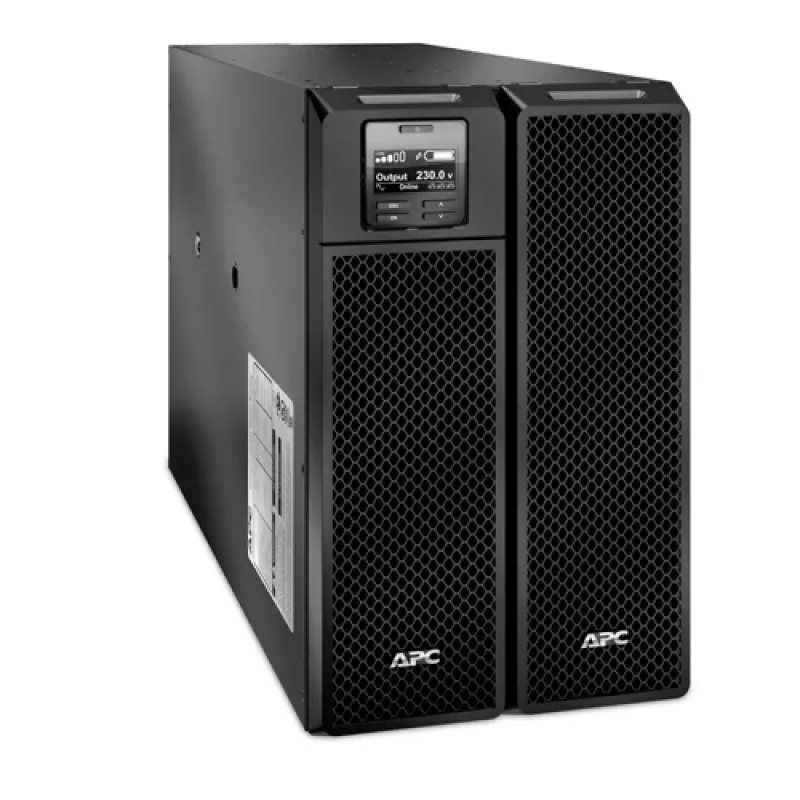 APC Smart-UPS On-Line, 8kVA/8kW, tornis, 230V 3:1 un 1:1, 6x C13+4x C19 IEC kontaktligzdas, tīkla karte+SmartSlot, pagarināts darbības laiks, bez sliežu komplekta