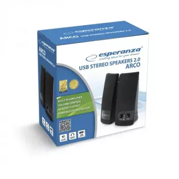 Divvirzienu skaļrunis ESPERANZA EP119, 2.0 kanāli, 6 W RMS, 4 Ω, vadu, 3.5 mm un USB, galddatoram
