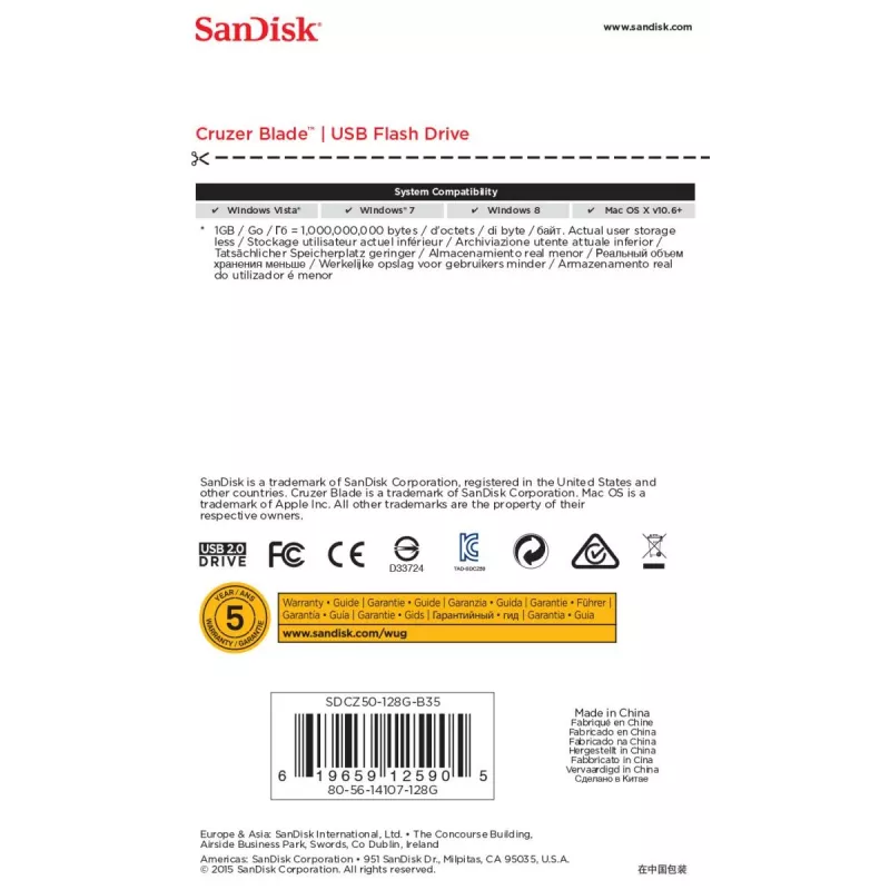 WESTERN DIGITAL SanDisk Cruzer Blade 128GB USB 2.0 zibatmiņa