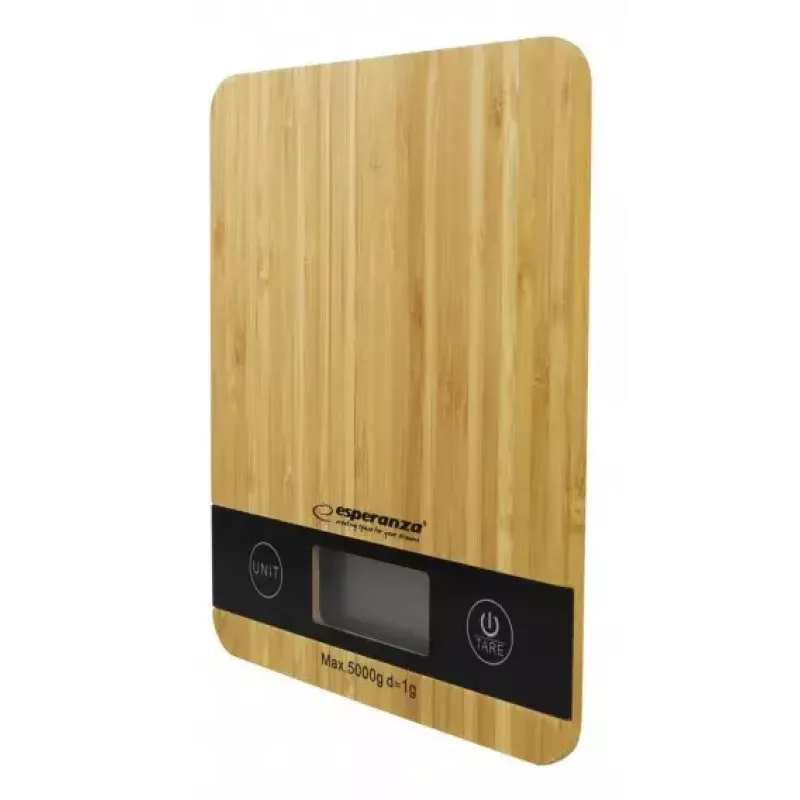 Virtuves elektroniskie svari ESPERANZA EKS005 — 5 kg, 1 g precizitāte, bambusa platforma
