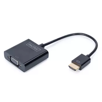 DIGITUS HDMI uz VGA pārveidotājs, savienotājs Typ A - VGA (D-Sub), 3,5 mm audio ligzda, melns