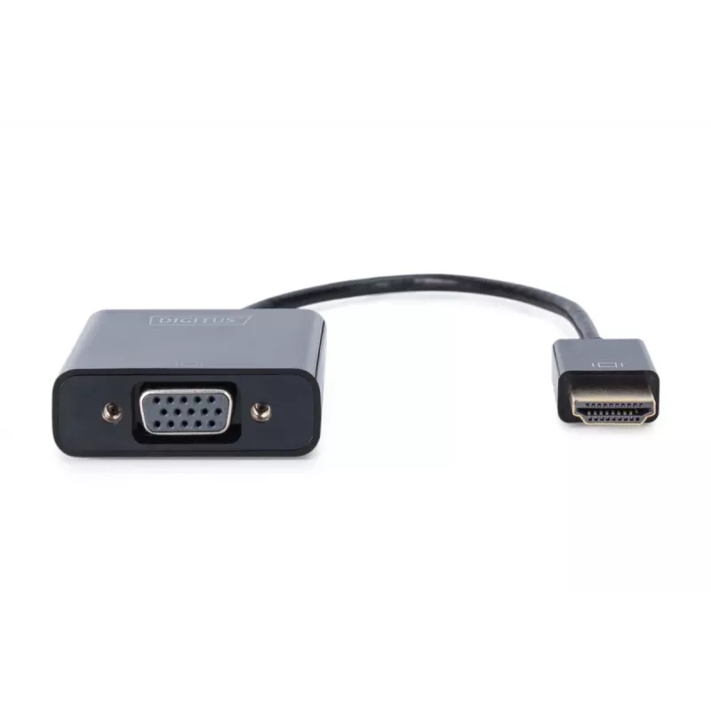 DIGITUS HDMI uz VGA pārveidotājs, savienotājs Typ A - VGA (D-Sub), 3,5 mm audio ligzda, melns