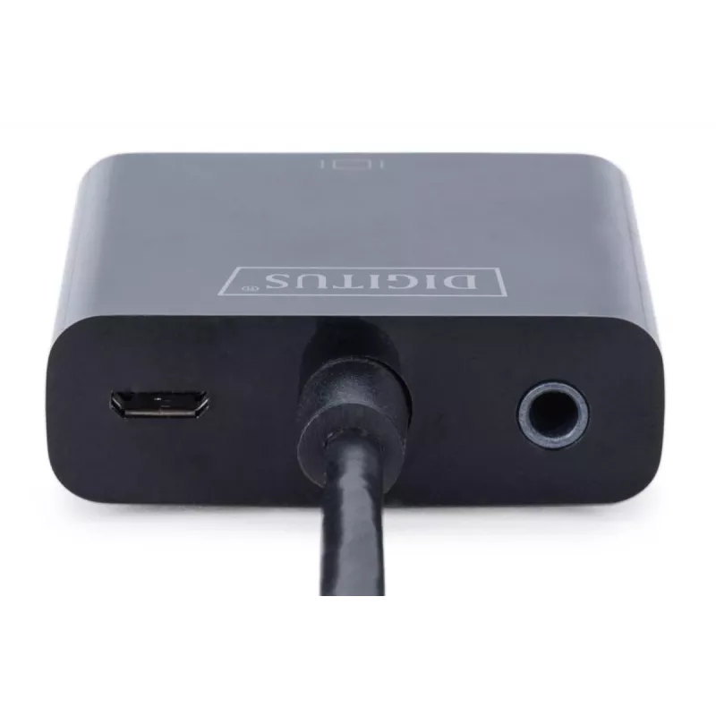DIGITUS HDMI uz VGA pārveidotājs, savienotājs Typ A - VGA (D-Sub), 3,5 mm audio ligzda, melns