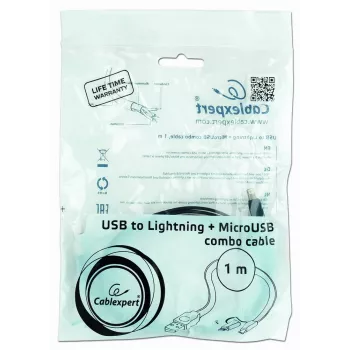 GEMBIRD USB – Apple Lightning un Micro USB uzlādes kombinācijas kabelis 1m – Melns
