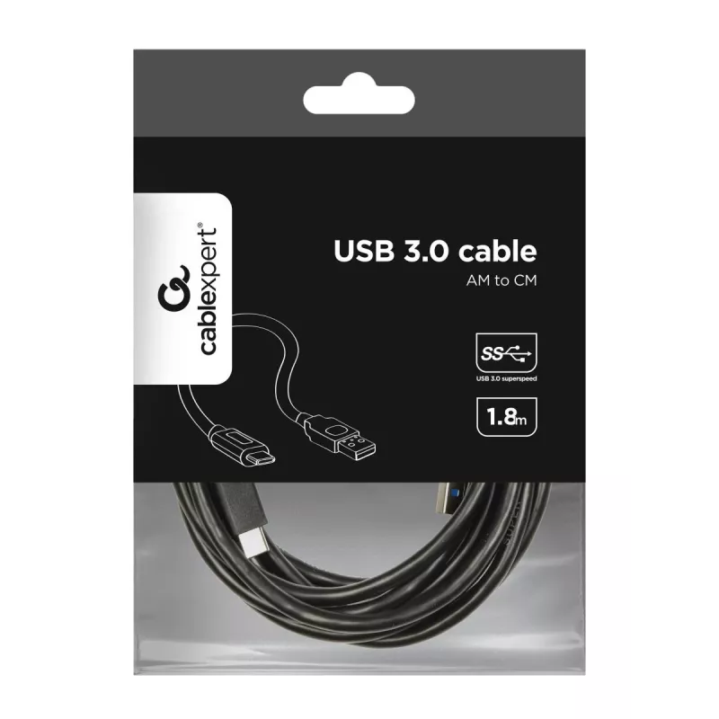 USB kabelis Gembird CCP-USB3-AMCM-6 USB 3.2 Gen 1 (USB-C uz USB-A) 1.8 m Melns